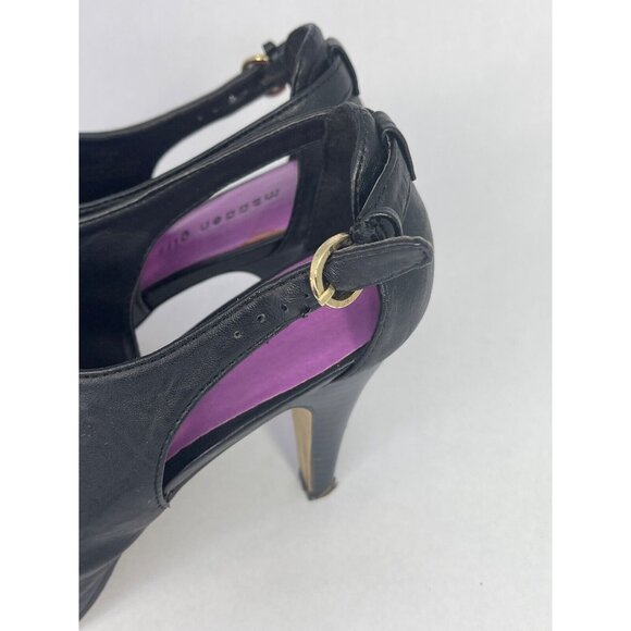 Madden Girl Shoes Women's 8.5 black kobiee ruffle cone heel belt buckle - Picture 12 of 16